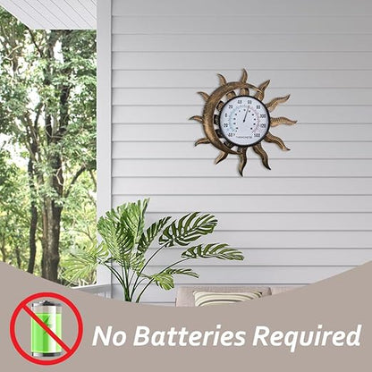 14" Sun-Moon Outdoor Thermometer, Metal Wall Thermometer No Need Battery, Decorative Indoor Thermometer for Patio, Garden, Living Room