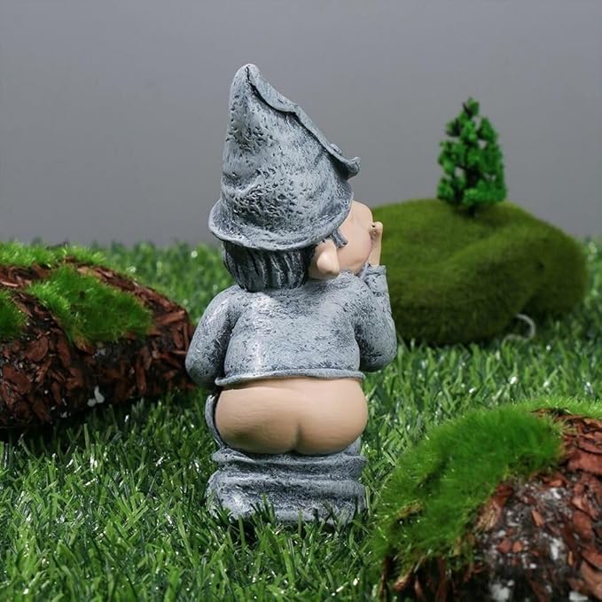 Funny Pooping Mini Statue, Naughty Resin Garden Gnome for Decor, Naked Miniature Dwarf Gnome Figurine for Home Garden Ornament