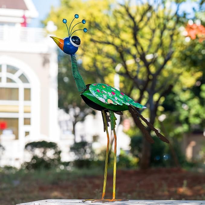 24'' Metal Wacky Peacock Garden Statues Outdoor Decor, Peacock Metal Yard Sculptures Art Decoration for Home Outsiede Patio Lawn Backyard, Gift for Women Lovers Moms(Blue & Green)