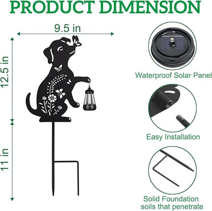 2Pack Solar Outdoor Garden Lights Stakes Solar Metal Flower Dog Lawn Deco Statue Patio, Outdoor Decor, Garden Decorations, Lawn Ornaments