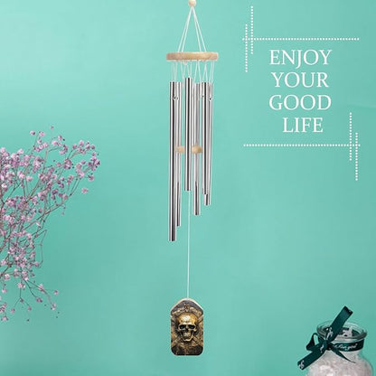 Wind Chimes for Outside,Skull Metal Pirate Printed Cute Aluminium Windchimes Outdoors,Soothing Melodic Memorial Wind Chime for House Porch Patio Garden Balcony Decor