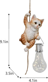 Tree Solar Light Outdoor Garden Decor Hanging Cat Figurines Animals Porch Yard Outside Decoration Kitten Statues Decorative Wall Window Fence Lighting Bulb LED