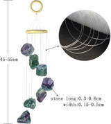 Fluorite Raw Stone Wind Chime with Wooden Hanging Circle Boho Patio Home Garden Windows Wall Ornament