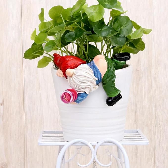 Cute Climbing Gnome Figurines Flower Pot Hugger, Resin Hanging Gnomes Statue Outdoor Decor Fence Ornaments for Patio Lawn Garden Yard