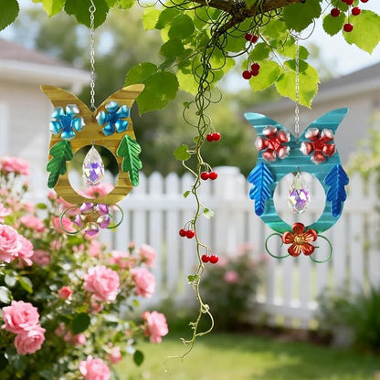 2 Pack Hanging Owl Suncatchers,Rainbow Maker Crystal,Metal Sun Catchers Indoor Window for Garden, Patio, Balcony, Indoor Window, Present for Owl and Garden Lover