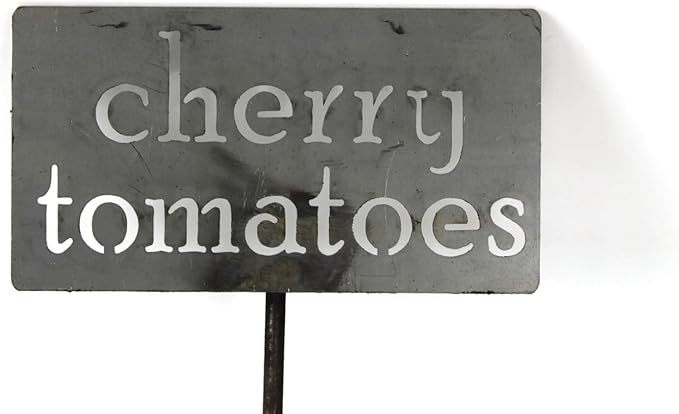 Classic Metal Garden Markers 19 Inches Tall (cherry tomatoes, Raw, Unfinished Steel (will rust with time))