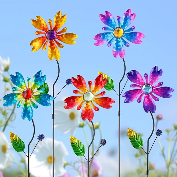 Garden Decor for Outside,5 Pcs Metal Flowers Garden Stakes Decorative Colorful Spring Yard Art Ornaments for Outdoor Lawn Porch Pathway