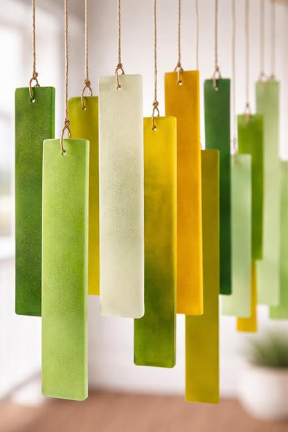 Glass Wind Chime, Large 20″ – Green Harmony Recycled Glass & Driftwood Hanging Chime for Porch, Patio & Home