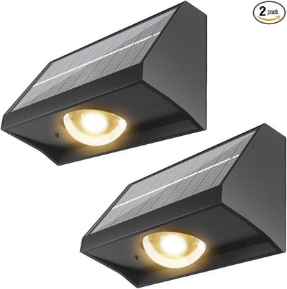 Solar Fence Lights Outdoor Waterproof High Brightness LED Spot Lens Deck Lights 7 Mode Warm & Cool White RGB Solar Powered Wall Lighting Decor for Outside Patio Step Backyard Railing Pool - 2 Pack