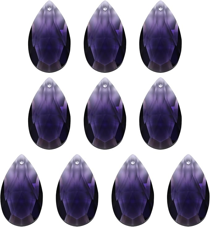 PATIKIL K9 Crystal Pendants Teardrop Beads, 10 Pack 38mm Chandelier Prisms Parts Hanging Beads DIY Lamp for Arts Crafts Decoration, Dark Purple