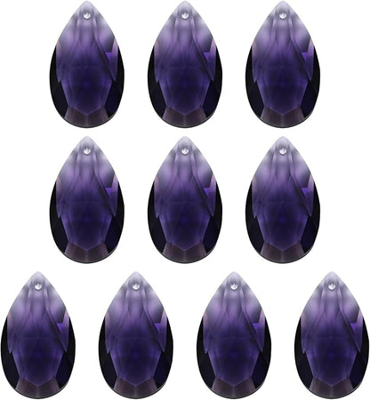 PATIKIL K9 Crystal Pendants Teardrop Beads, 10 Pack 38mm Chandelier Prisms Parts Hanging Beads DIY Lamp for Arts Crafts Decoration, Dark Purple