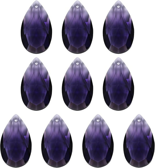 PATIKIL K9 Crystal Pendants Teardrop Beads, 10 Pack 38mm Chandelier Prisms Parts Hanging Beads DIY Lamp for Arts Crafts Decoration, Dark Purple