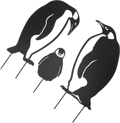 Hollow Iron Penguin Family Statue for Garden Lawn Patio