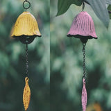 Set of 2, Japanese Lucky Small Wind Chimes Outdoor, Iwachu Cast Iron Temple Wind Bell Memorial Wind Chimes for Outside or Indoor Good Luck for Garden, Patio, Balcony(Pink and Yellow Leaf)