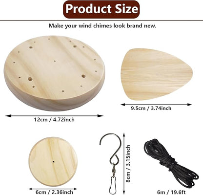 Wind Chime Replacement Parts, 28 PCS Windchime Repair Kit Including Round Top, Clapper, Wind Catcher, 19.6FT Nylon Cord, DIY Wind Chime Supplies (Wood)