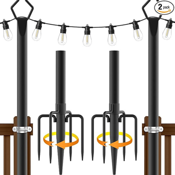 AILBTON 2 Pack 10Ft String Light Poles,Light Poles for Outside String Lights,Outdoor Light Poles with Fork,Metal Pole Stand for Patio,Backyard,Deck