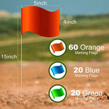 Zozen 100Pack Marking Flags, 60 Orange & 20 Green & 20 Blue, Writable / 15x4x5 Inch, Yard Flags for Lawn & Irrigation & Landscape & Sprinkler & Survey & Dog Training.