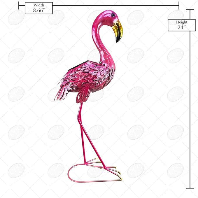 Red Carpet Studios Large Yard Art Outdoor Solar Metal Statue, Flamingo