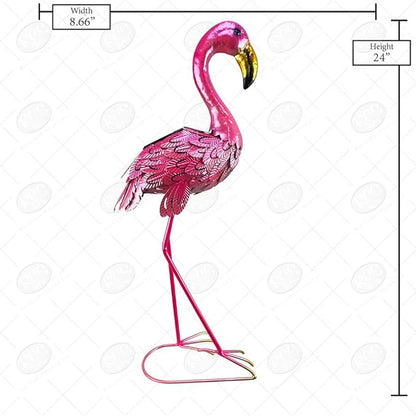 Red Carpet Studios Large Yard Art Outdoor Solar Metal Statue, Flamingo