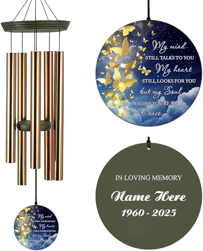 Personalized Wind Chimes, 36inch Memorial Wind Chimes, Butterfly Custom Name Sympathy Gifts, in Loving Memory of Dad/Mom, Wind Chime for Loss of Loved Ones (Produced in USA)