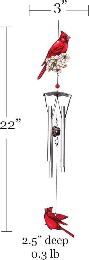 Spoontiques Cardinal 18" Wind Chime - Outdoor Garden Décor - Decorative Chimes for Yard, Garden, Backyard and Patio Decoration