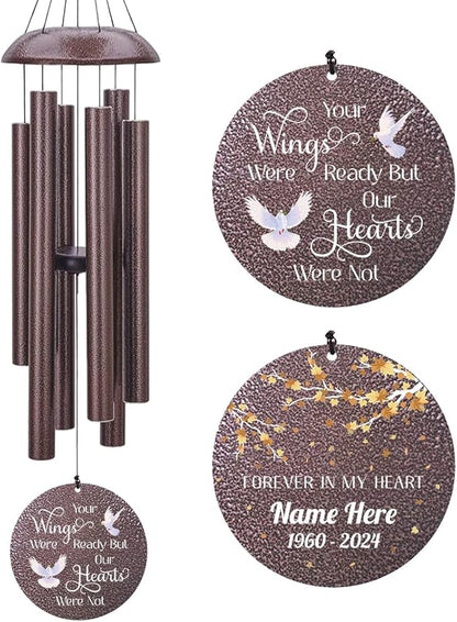 Sympathy Wind Chimes Personalized, Love Doves Wind Chimes for Loss of Loved Dad/Mom, Memorial Gifts Wind Chime, in Loving Memory, Garden Outdoor Decor 36inch (Produced in USA)