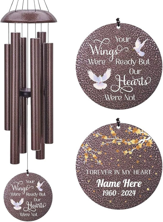 Sympathy Wind Chimes Personalized, Love Doves Wind Chimes for Loss of Loved Dad/Mom, Memorial Gifts Wind Chime, in Loving Memory, Garden Outdoor Decor 36inch (Produced in USA)