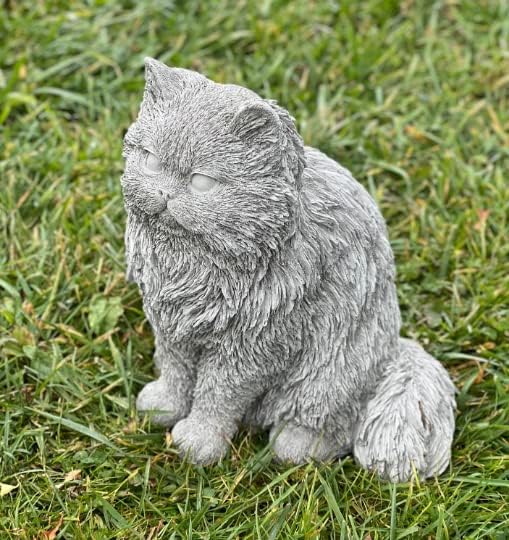 Generic White Concrete Persian Cat Statue, Outdoor, Modern, Grey