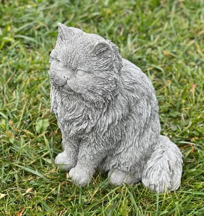 Generic White Concrete Persian Cat Statue, Outdoor, Modern, Grey