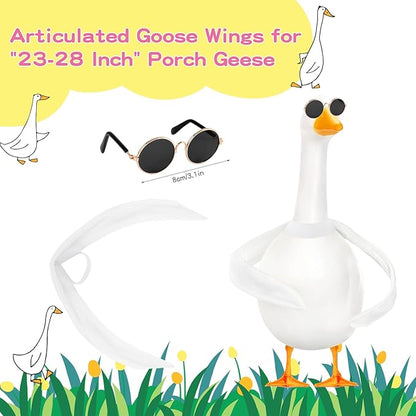 Poseable Goose Wings Black Sunglasses for 23"-28" Porch Lawn Goose White Adjustable Arm Wings Outfit Accessories for Garden Patio Yard Lawn Outdoor Geese Statue Art Decoration