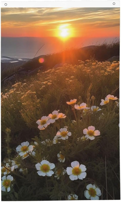 Sunset and Flowers Flag 3x5 Ft Outdoor Flags Vertical Double Sided Garden Flag Funny Outside Yard Flag Party Banner for Wall Art Hanging Poster Indoor Outdoor Decoration