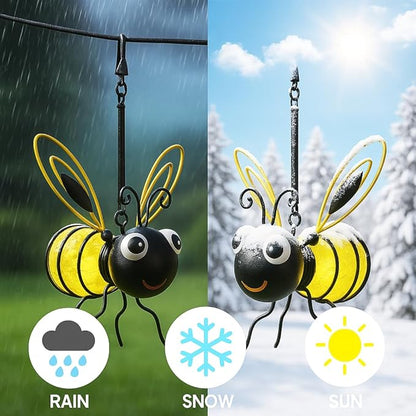 Solar Bee Lights Outdoor – Hanging Metal Bee Lights with Hook, Waterproof Garden Decorations for Yard, Patio & Trees, Winter Holiday Gifts & Outdoor Décor for Women & Kids (Gold-1PC)
