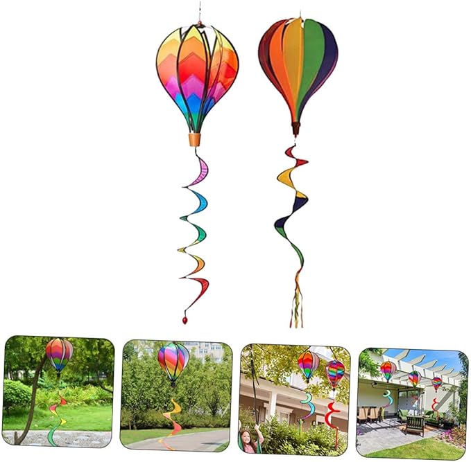 ORFOFE 2Pcs Hot Air Balloon Wind Spinners Garden Decorations Durable Art Easy to Install Outdoor Decor for Lawn and Patio Eye Catching Hanging Ornaments
