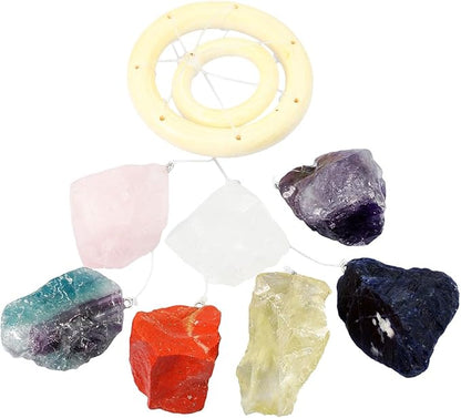 mookaitedecor 7 Raw Stones Rough Crystals Wind Chimes for Home Garden Decoration 17-21 Inches