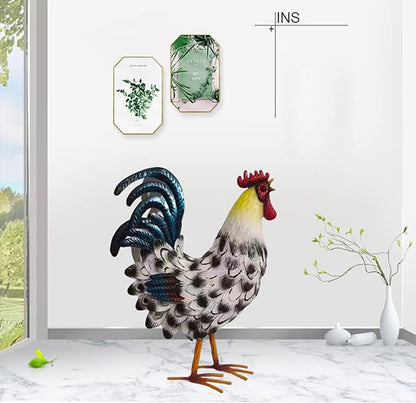 Metal Rooster Decor， Chicken Animal Yard Art Lawn Ornament Figurines Artwork for Outdoor, Patio,Backyard and Home Kitchen Decoration (Black and White)