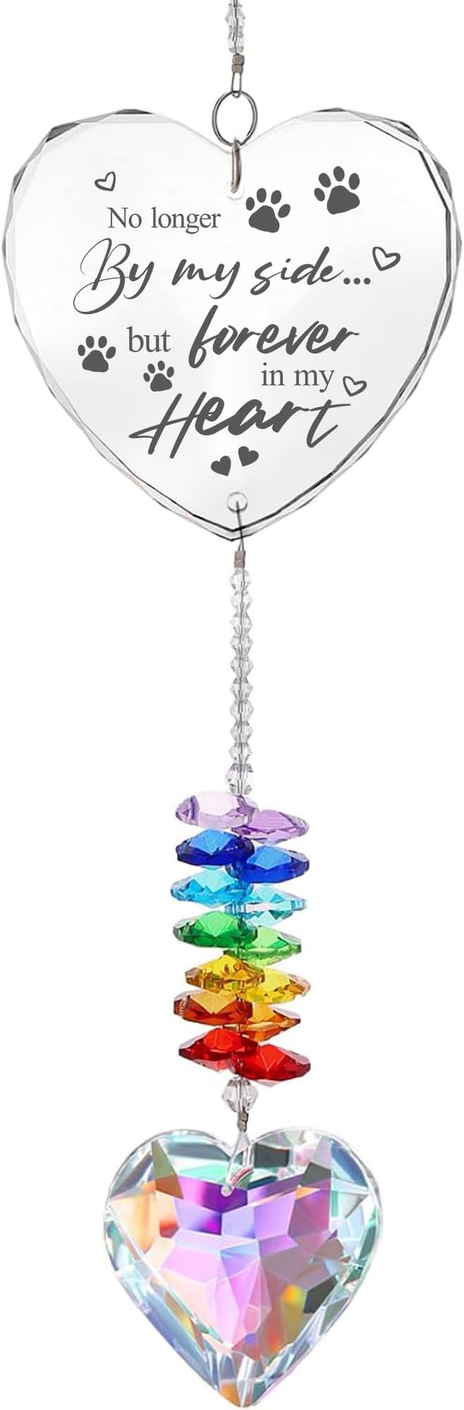 Pet Memorial Crystal Suncatcher Gifts for Loss of Dog/Cat, Window Hanging Crystal Heart Prism Sun Catcher Rainbow Maker Pendant