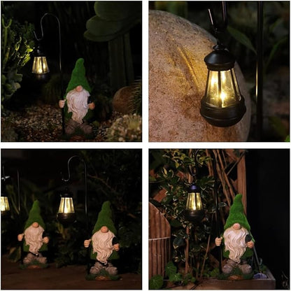 VChymm Flocked Solar Garden Gnomes Outdoor Statues 15.8”Outdoor Garden Decor LED Outdoor Decor Light Unique Housewarming Gifts Yard Art Sculptures for Patio Lawn Ornaments
