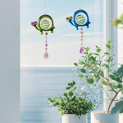 Garden Suncatcher,2 Pack Turtle Suncatchers with Crystal,Metal Sun Catchers Indoor Window Ornament for Outdoor Indoor Home Garden Decoration