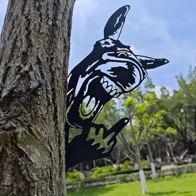 Flipping Off Bigfoot Peeking Animal Metal Sign Funny Middle Finger Yard Art Decor for Tree, Fence, or Corner Outdoor Farmhouse Garden Ornament for Home or Cabin Decoration (#F, 15IN)