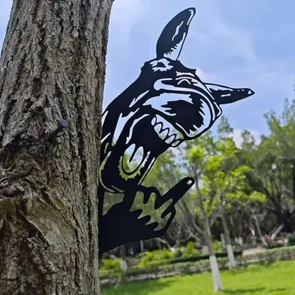 Flipping Off Bigfoot Peeking Animal Metal Sign Funny Middle Finger Yard Art Decor for Tree, Fence, or Corner Outdoor Farmhouse Garden Ornament for Home or Cabin Decoration (#M, 15IN)