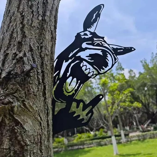 Flipping Off Bigfoot Peeking Animal Metal Sign Funny Middle Finger Yard Art Decor for Tree, Fence, or Corner Outdoor Farmhouse Garden Ornament for Home or Cabin Decoration (#D, 15IN)