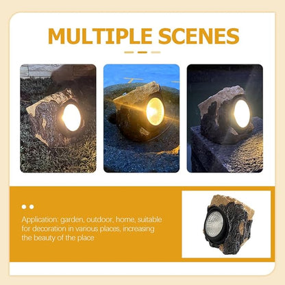 SHINEOFI Solar Walkway Lights and Solar Garden Lights Stump Shape Resin Landscape Lighting for Outdoor Patio Yard Décor Lawn Decorations