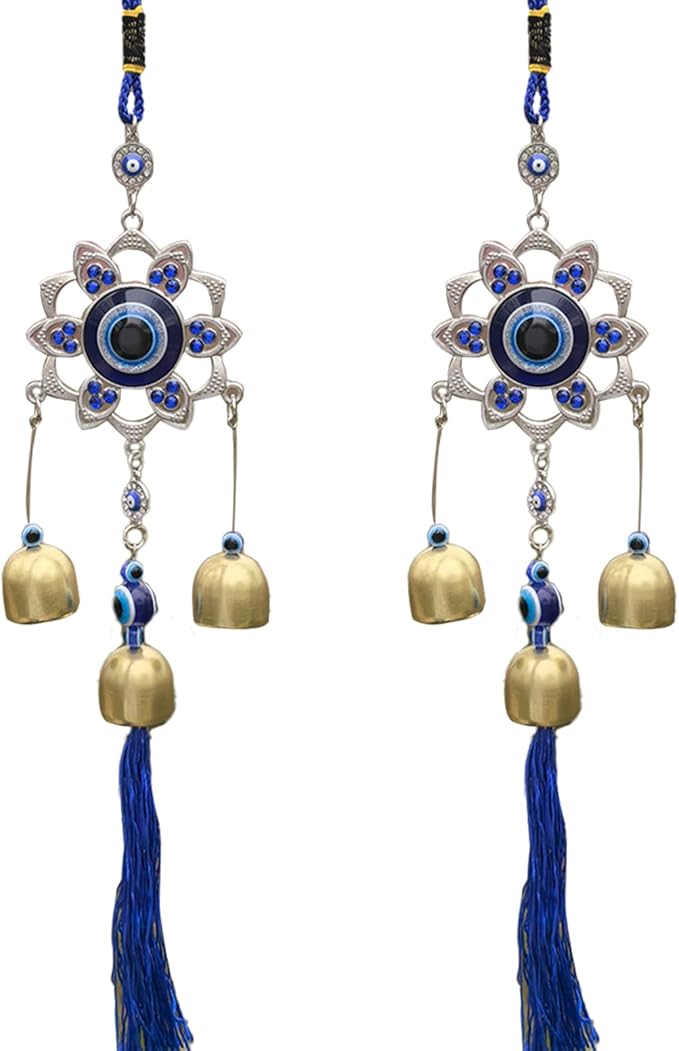 2-Pack Evil Eye Wind Chime Decorations - Metal Copper Wind Chime Pendants with Soothing Tones, Ideal for Windows, Garden, and Home Decor (Flower)