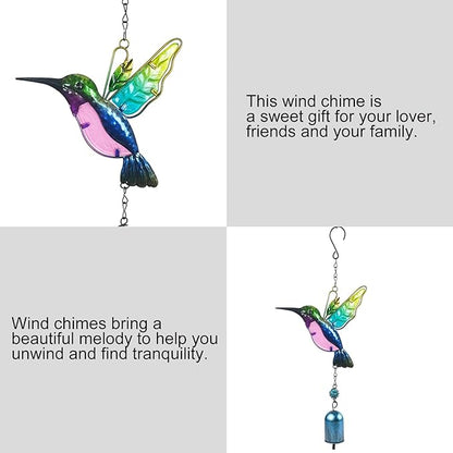Wind Chimes Hummingbird, Garden Small Wind Chime for Home, Party, Festival Decor, Glass Garden Valentines Day Gift Decoration Indoor/Outdoor, Lifelike Hummingbird Bell Deep Tone Style
