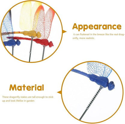 VILLCASE 20pcs Dragonfly Garden Stakes - 12 Inch Waterproof 3D Artificial Dragonflies on Metal Wire with Fluttering Spring - Colorful Plant Markers for Flower Pots, Outdoor Yard, Patio