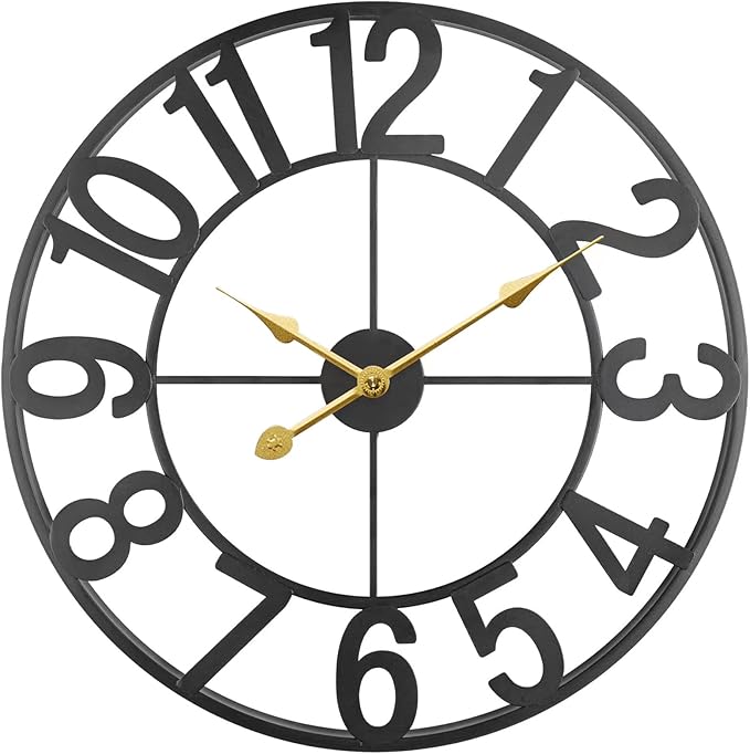 Large Outdoor Clock, 24 Inch Silent Non-Ticking Battery Operated Outdoor Wall Clock, Black Modern Metal Wall Clock for Patio, Porch, Pool Area, Kitchen, Bedroom, Living Room, Farmhouse Decor