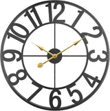 Large Outdoor Clock, Silent Non-Ticking Battery Operated Outdoor Wall Clock, Black Modern Metal Wall Clock for Patio, Porch, Pool Area, Kitchen, Bedroom, Living Room, Farmhouse Decor - 16 Inch