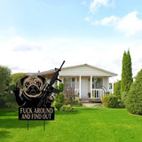 F Around & Find Out Dog Sentry Metal Dogs Silhouette Garden Stake with Middle Finger &Weapon Sign, FAFO Security Sign Middle Finger Dog Statue Decor for Outdoor Yard Patio (Pug, 8 * 16")