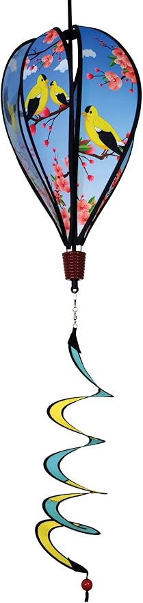 In the Breeze Goldfinch Family 6-Panel Kinetic Hot Air Balloon Wind Spinner,11" W x 17" H, 26" Tail,1056
