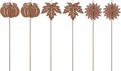 Glitzhome 18" H Set of 6 Metal Fall Harvest Yard Signs with Stakes,Thanksgiving Pumpkin Sunflower Maple Leaf Garden Stakes Welcome Standing Signs for Autumn Lawn Walkway Holiday Outdoor Decor